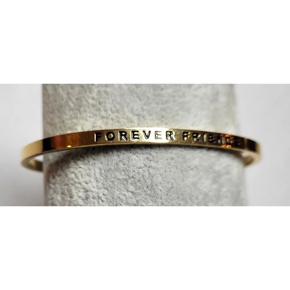 Mantraband FOREVER FRIENDS Gold Plated Thin Cuff Bracelet Minimalist Boho Twee
